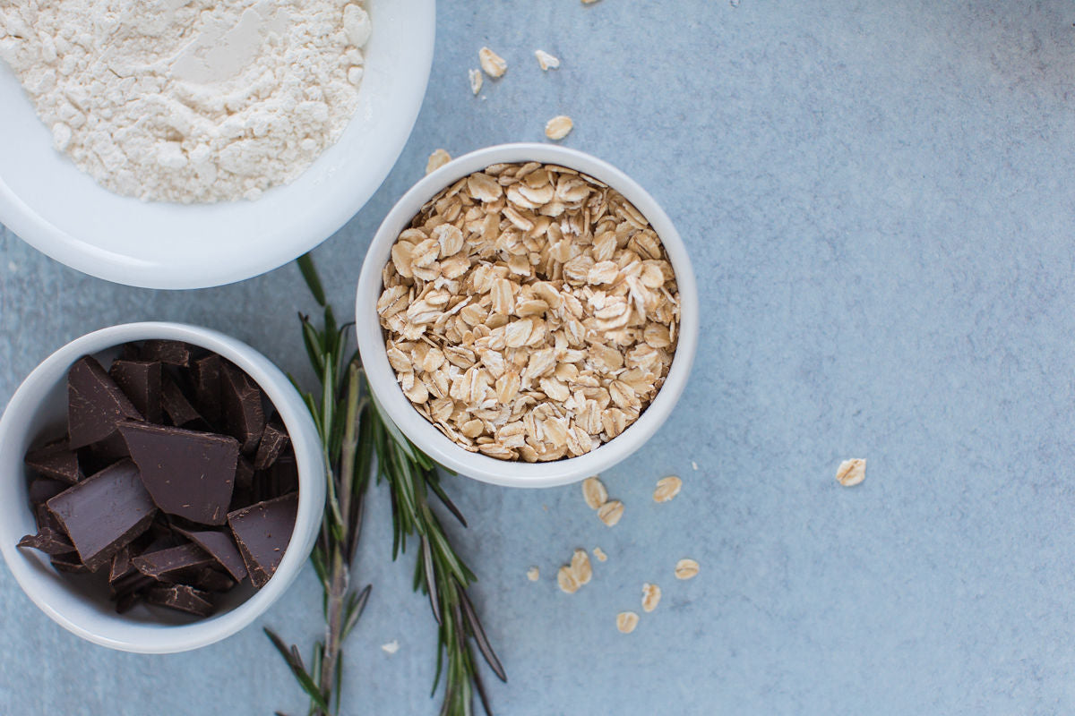 Oatmeal and Chocolate chip ingredients stock photo