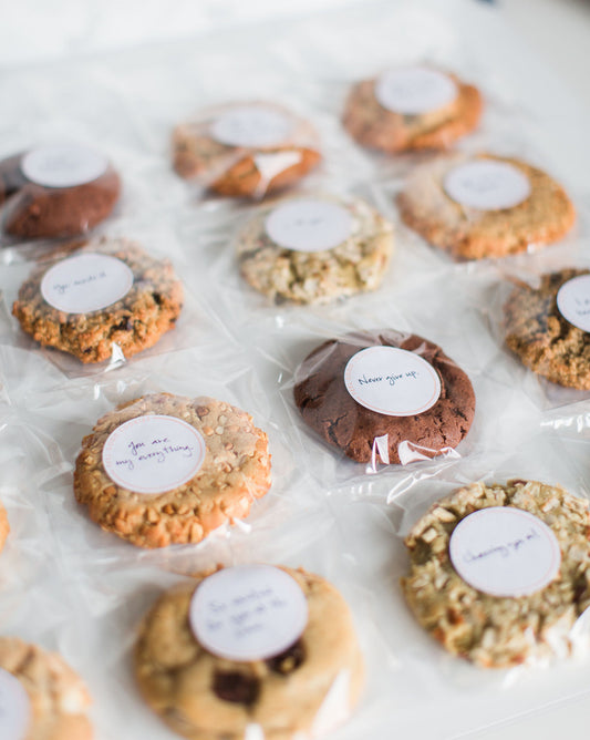 Mini cookies wrapped and sealed with notes