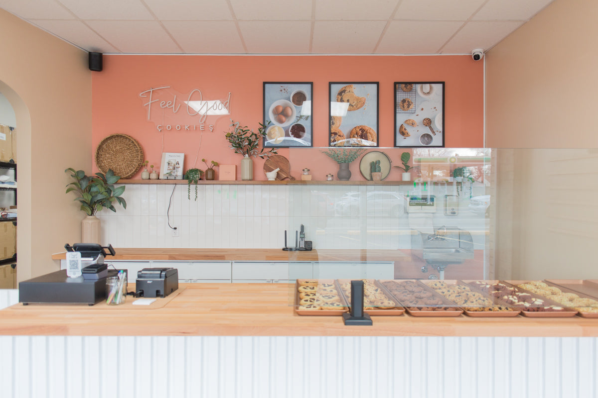 Feel Good Cookie Shop Front Counter Stock Photo